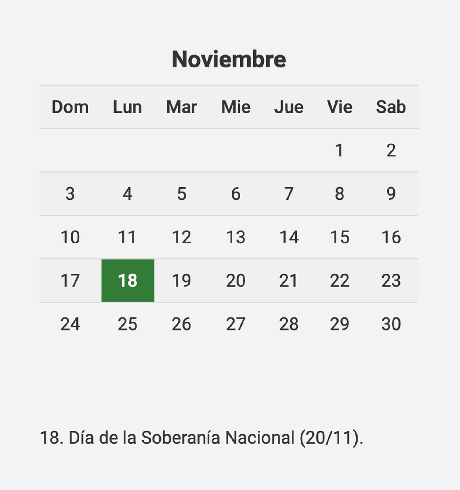¿Es feriado el 18 de noviembre?