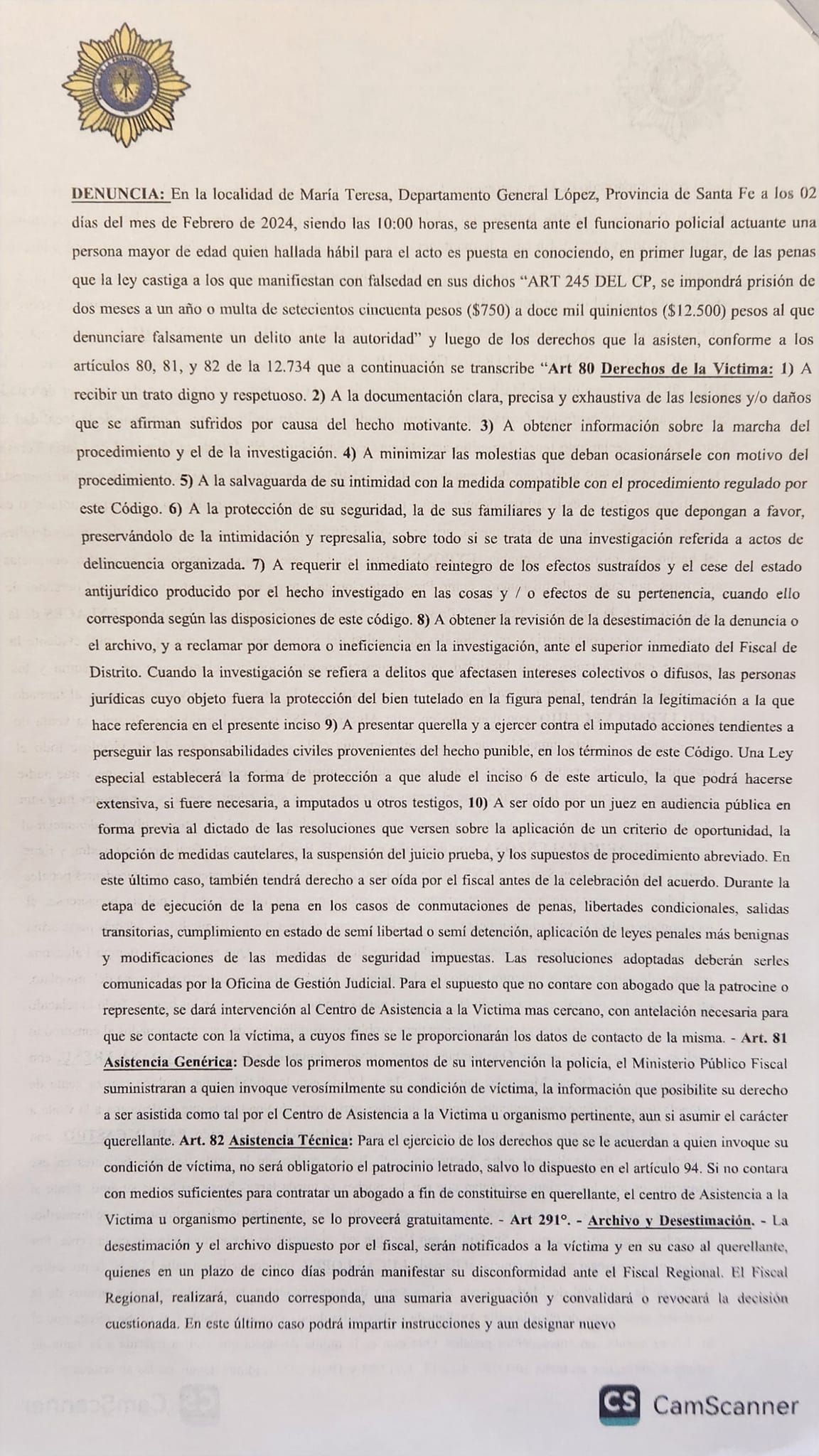 María Teresa denuncia