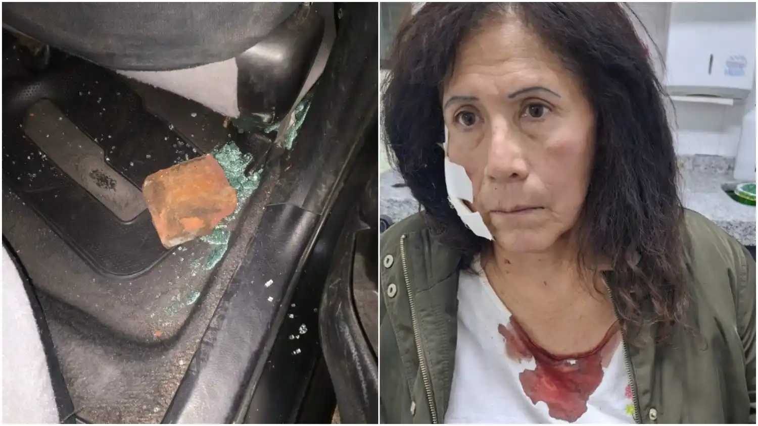 La mujer fue atacada con un ladrillazo en plena autopista, cerca del Mercado Central. Fotos: Clarín