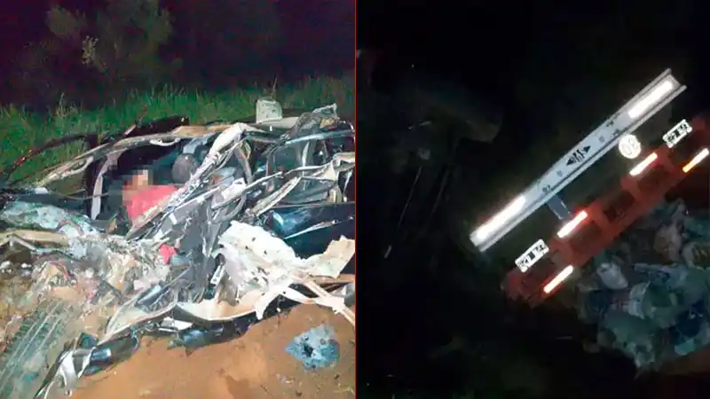 Cuatro personas murieron al chocar un auto y un camión en la Ruta 14