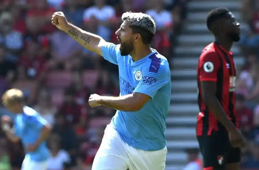 El Kun Agüero marcó un doblete y festejó su gol 400