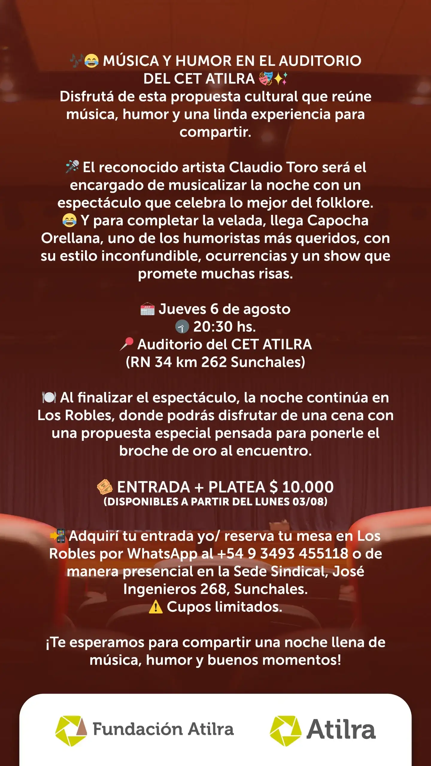 Música y humor en Sunchales: Claudio Toro y Capocha Orellana estarán en el Auditorio del CET ATILRA - 2