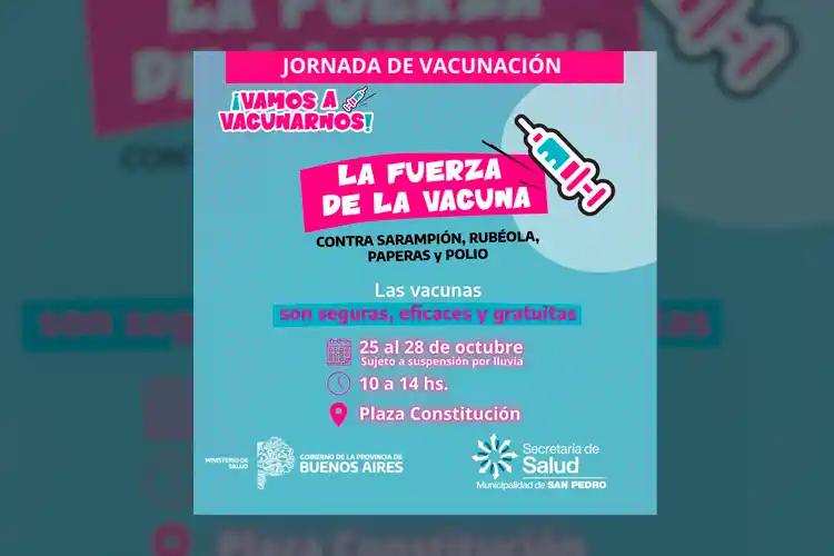 Campaña Nacional de Vacunación: Desde este martes al viernes 28 de octubre de 10 a 14 en Plaza Constitución