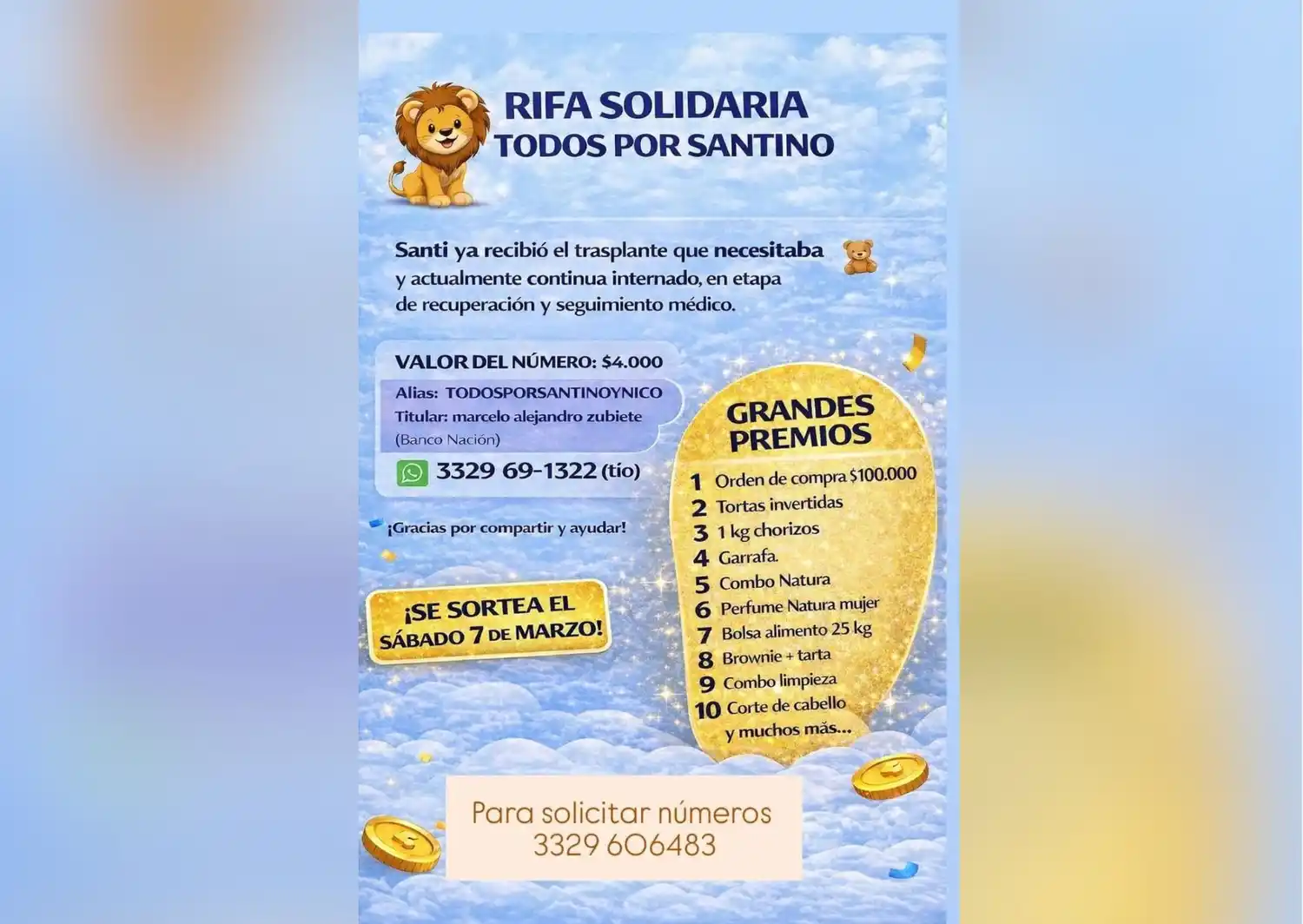 Rifa solidaria para Santino Zubiete