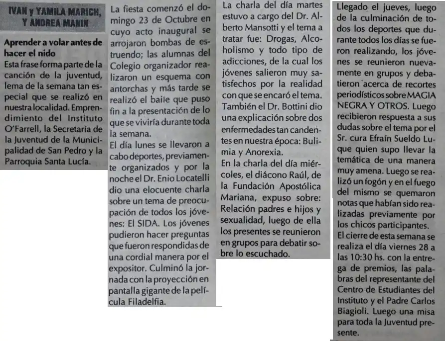 Primera referencia a la semana de la juventud  Ivan y Yamila Marich junto a Andrea Manin