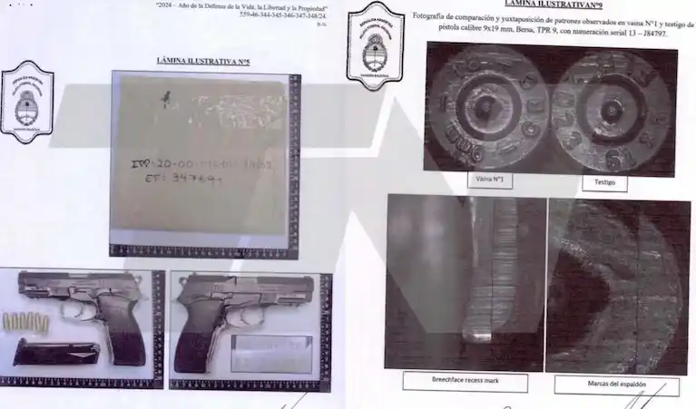 La pistola del agente Juan Alberto García Tonzo que fue peritada por la Policía Científica.