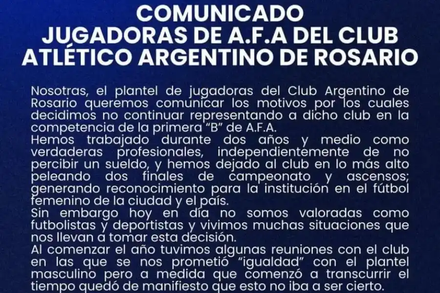 Comunicado de las jugadoras