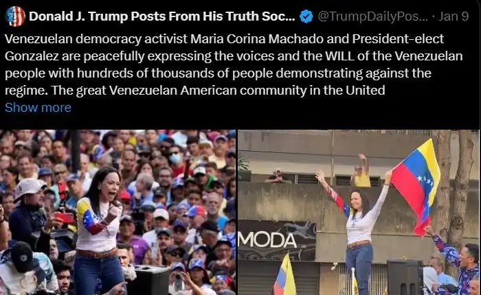 María Corina a TRUMP: «Valoramos profundamente su apoyo inquebrantable a la lucha de Venezuela» (+Detalles)