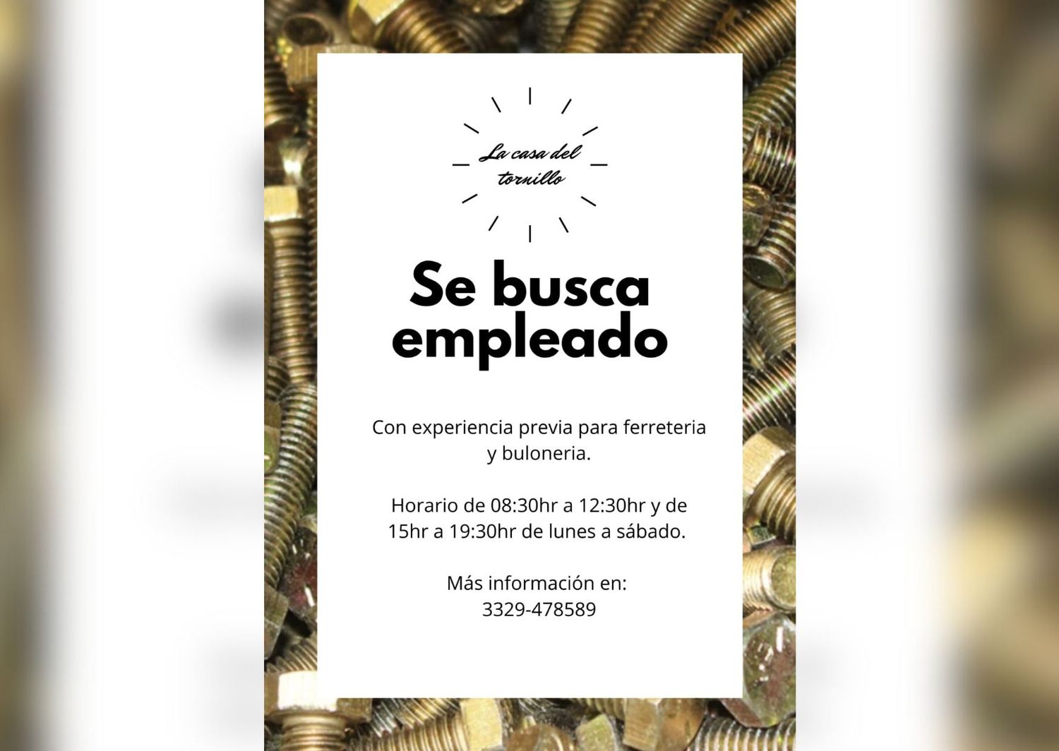 Buscan empleado para ferreteria 