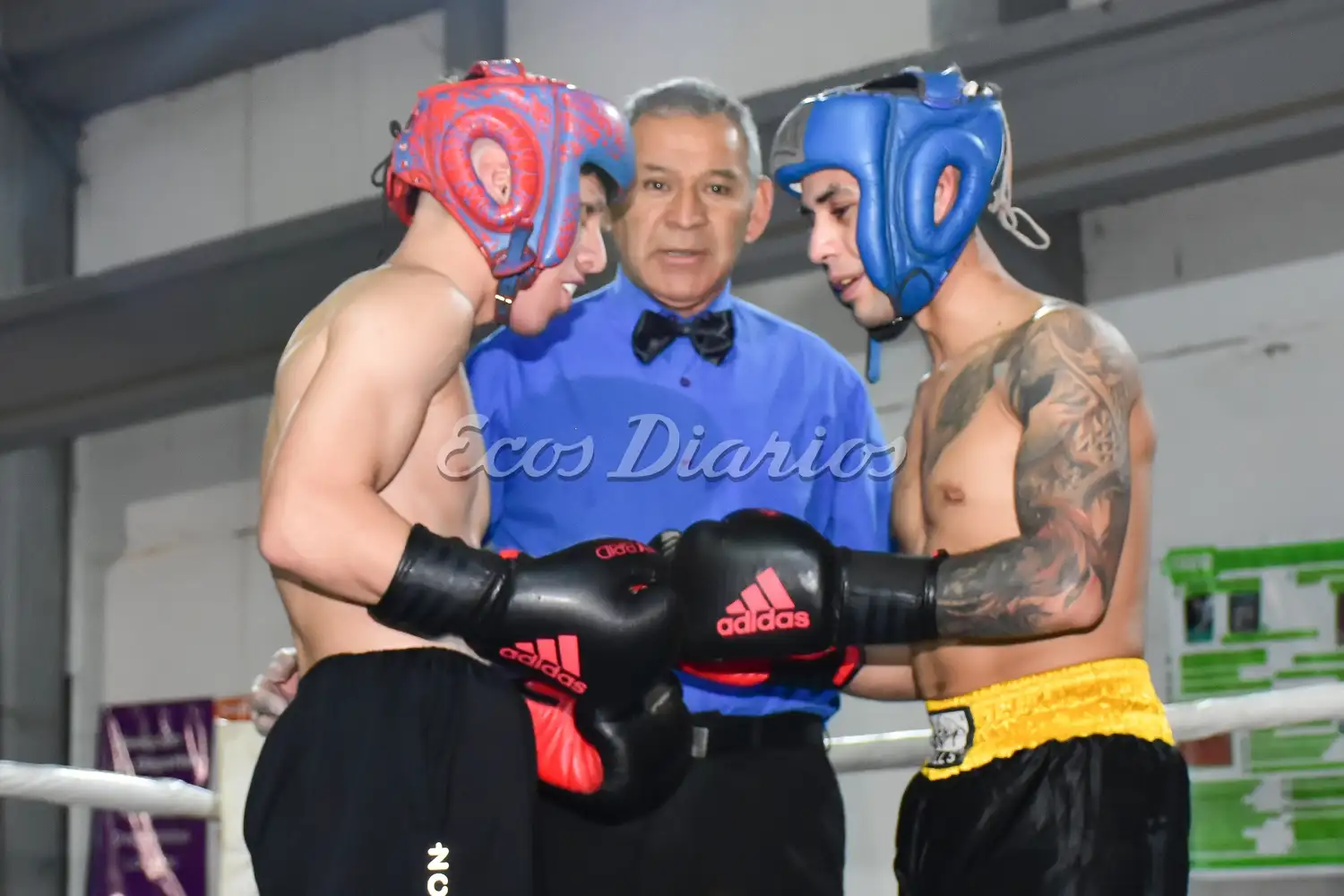 Choque de puños. Previo a la pelea, en el festival de boxeo