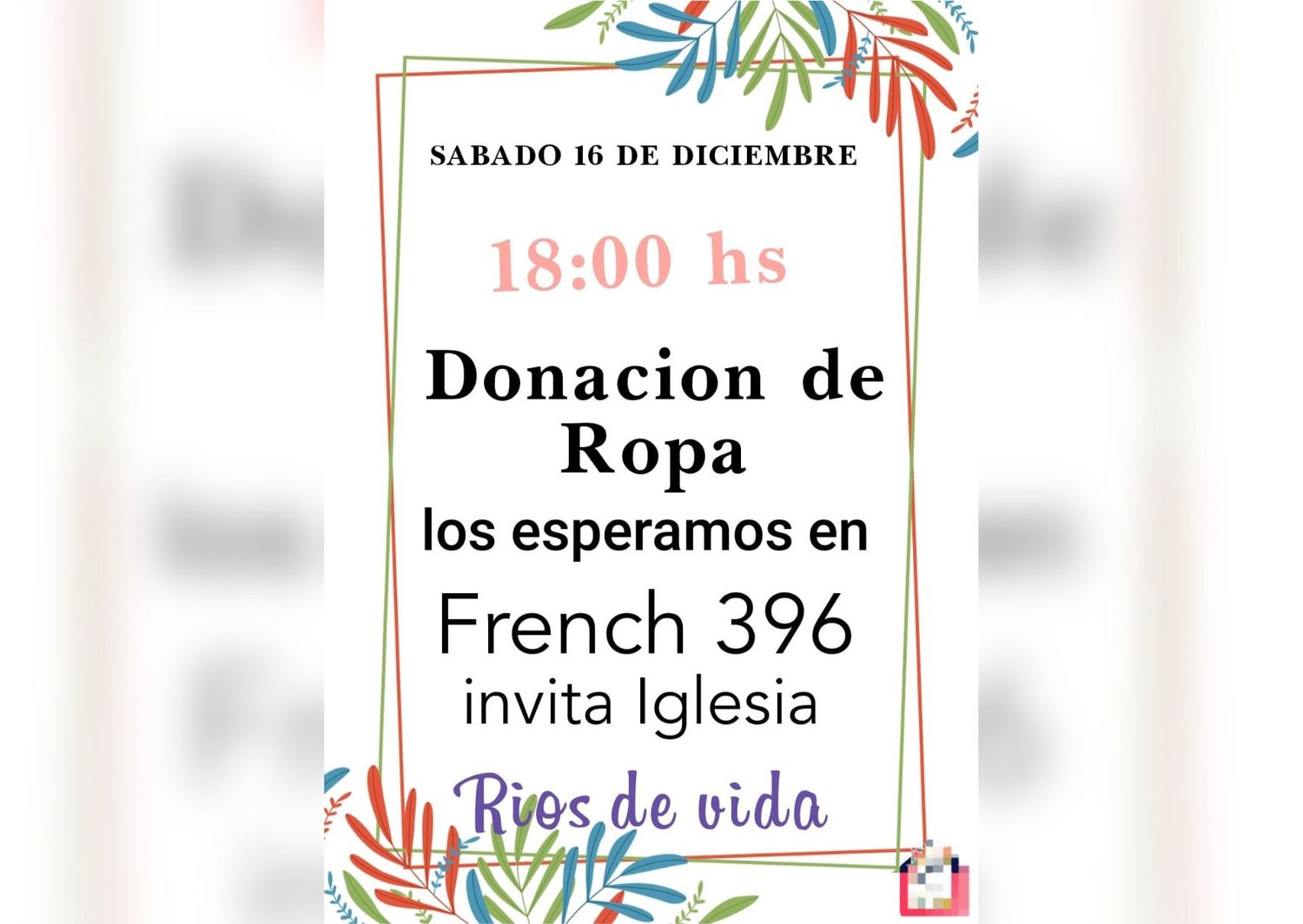 Ropero solidario este sábado en la iglesia Ríos de Vida