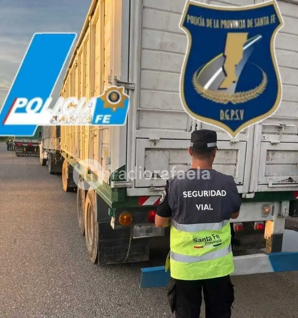 Policía con el camión detenido