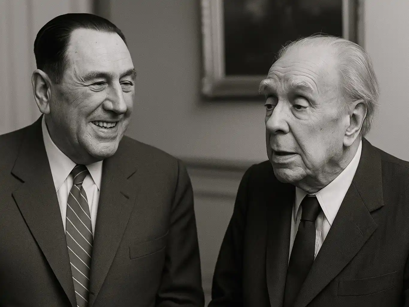 Borges y Perón. Imagen generada por IA.