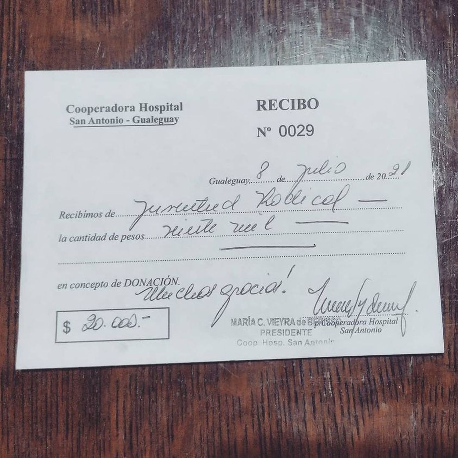 Se formalizó la donación de la JR al Hospital