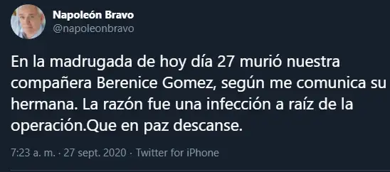 Napoleón Bravo fue muy cercano a Berenice Gómez.