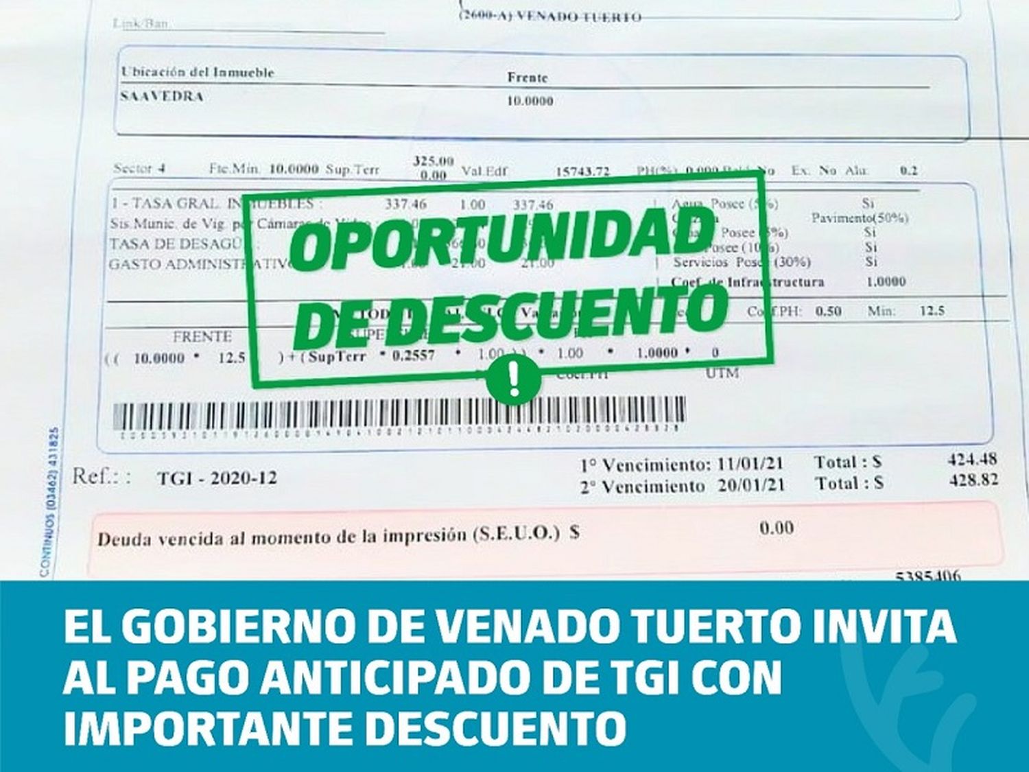 Importantes descuentos en el pago anticipado de TGI