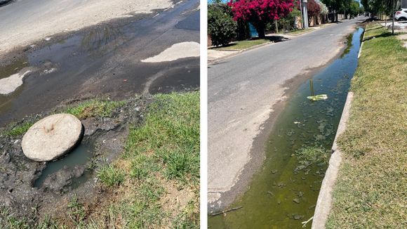 Desborde de cloacas en la esquina de Perón y Thorne