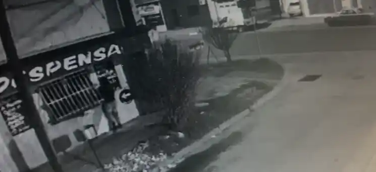 Impresionante: Un hombre robó en una despensa y la cámara capto el momento en que huía y arrancaba la reja de un tirón