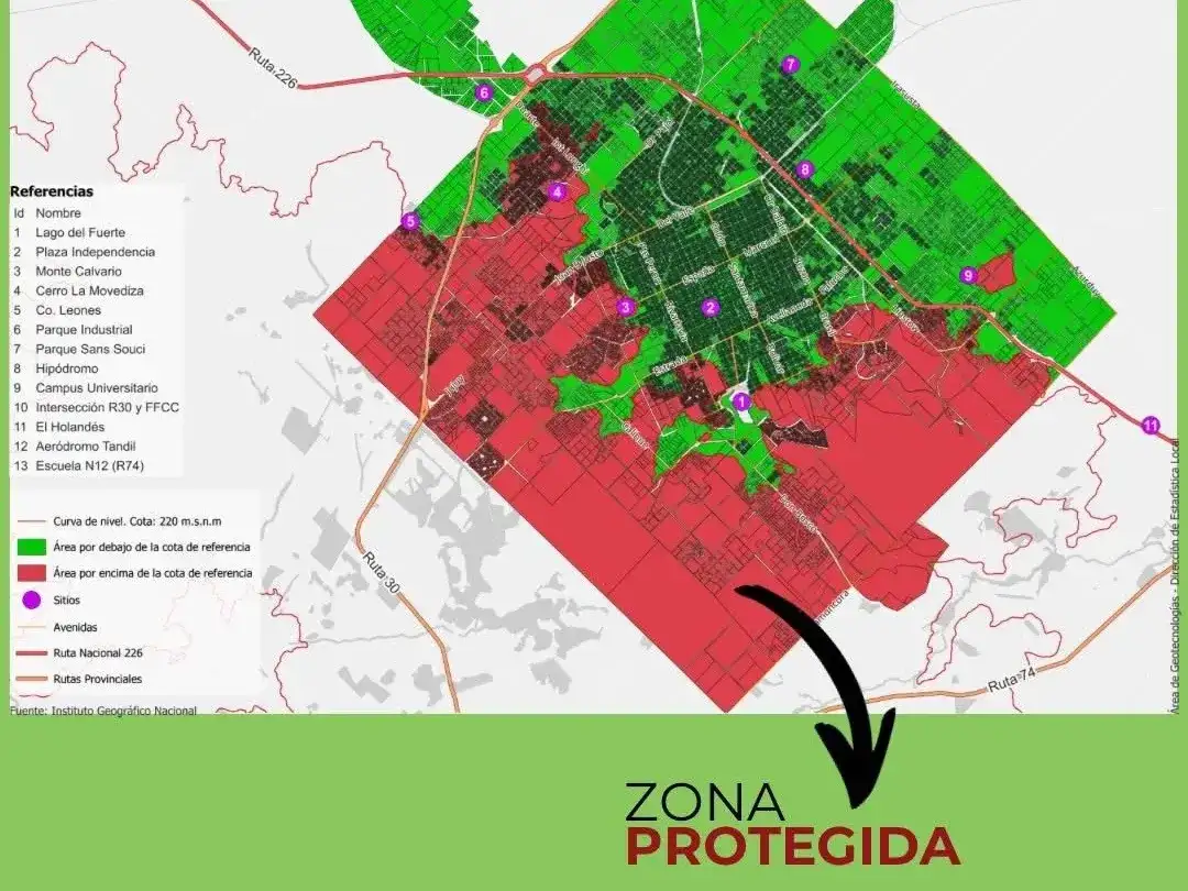 El plano de la ciudad que difundió el Municipio advierte sobre las zonas protegidas por el Plan de Desarrollo Territorial.