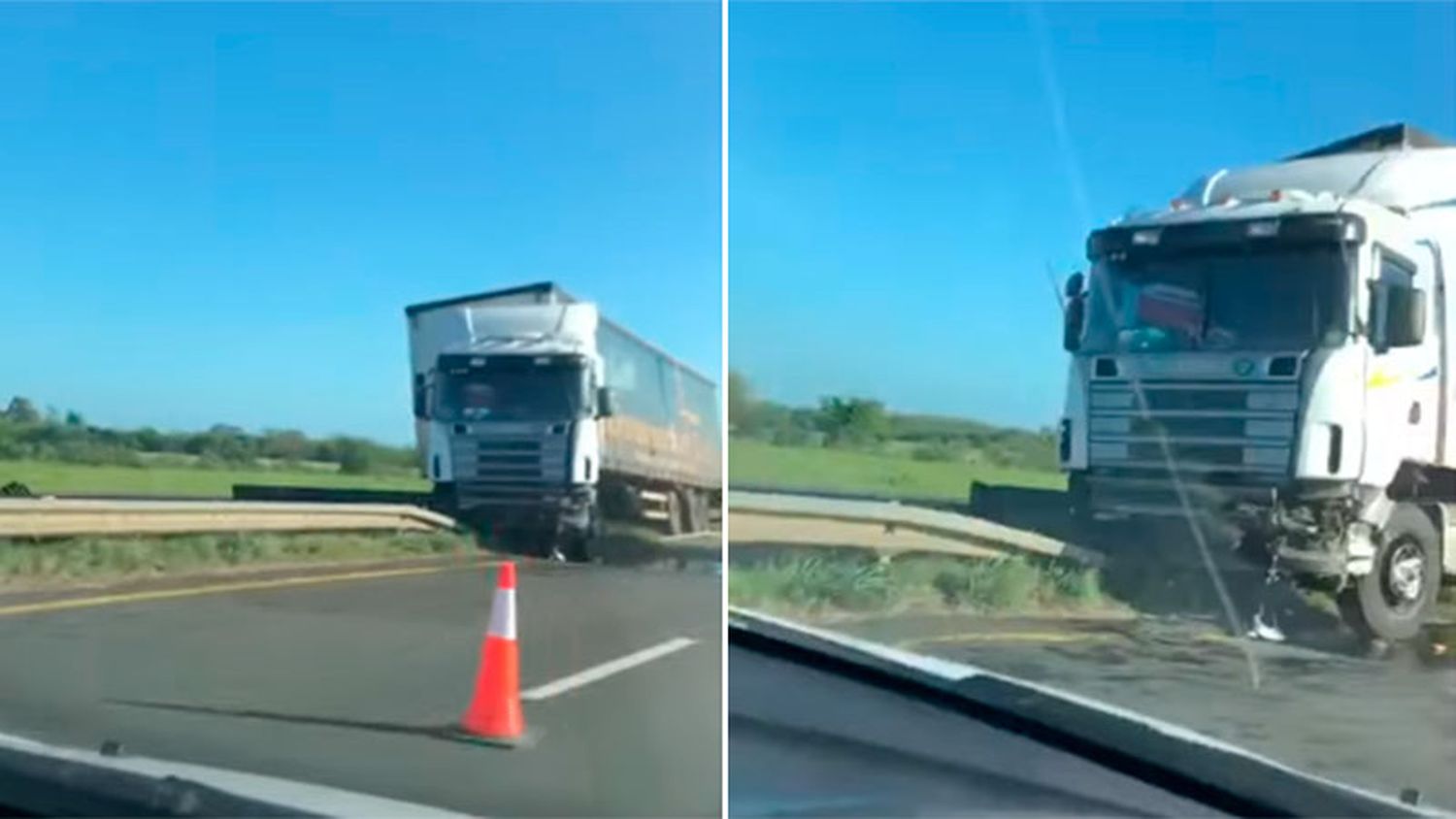 Un camión se pasó de carril y chocó contra el guardarrail