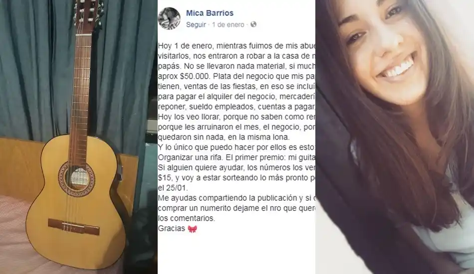 Rifa su guitarra para ayudar a sus padres, víctimas de robo
