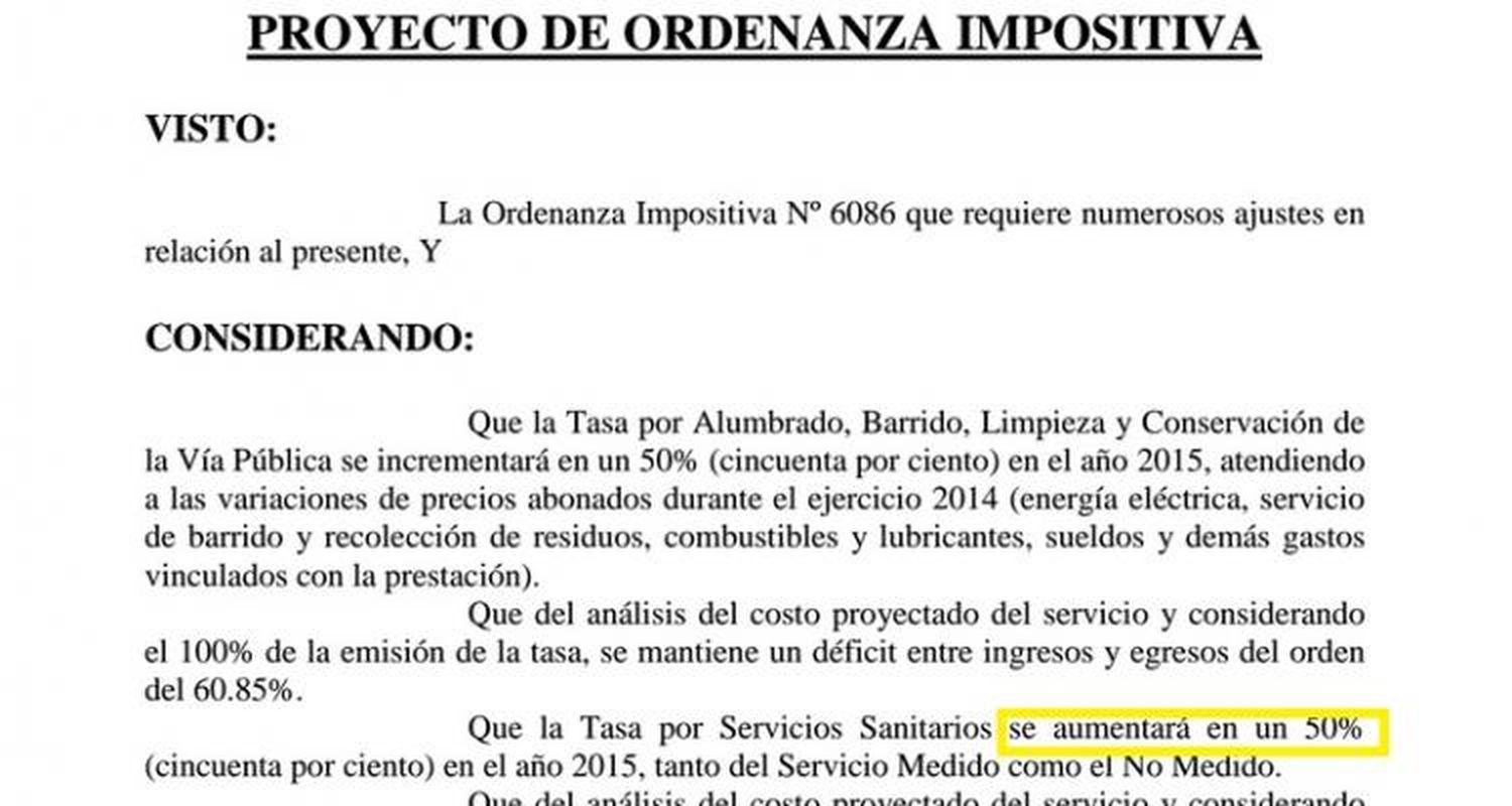 Ejecutivo presentó Ordenanzas Fiscal e Impositiva
