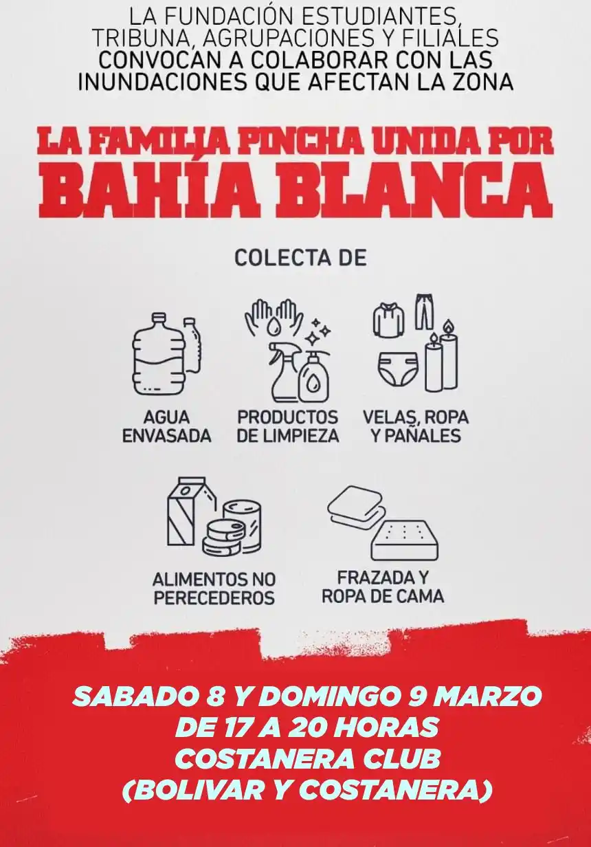 Colecta Solidaria de la filial local de Estudiantes para los inundados de Bahía Blanca