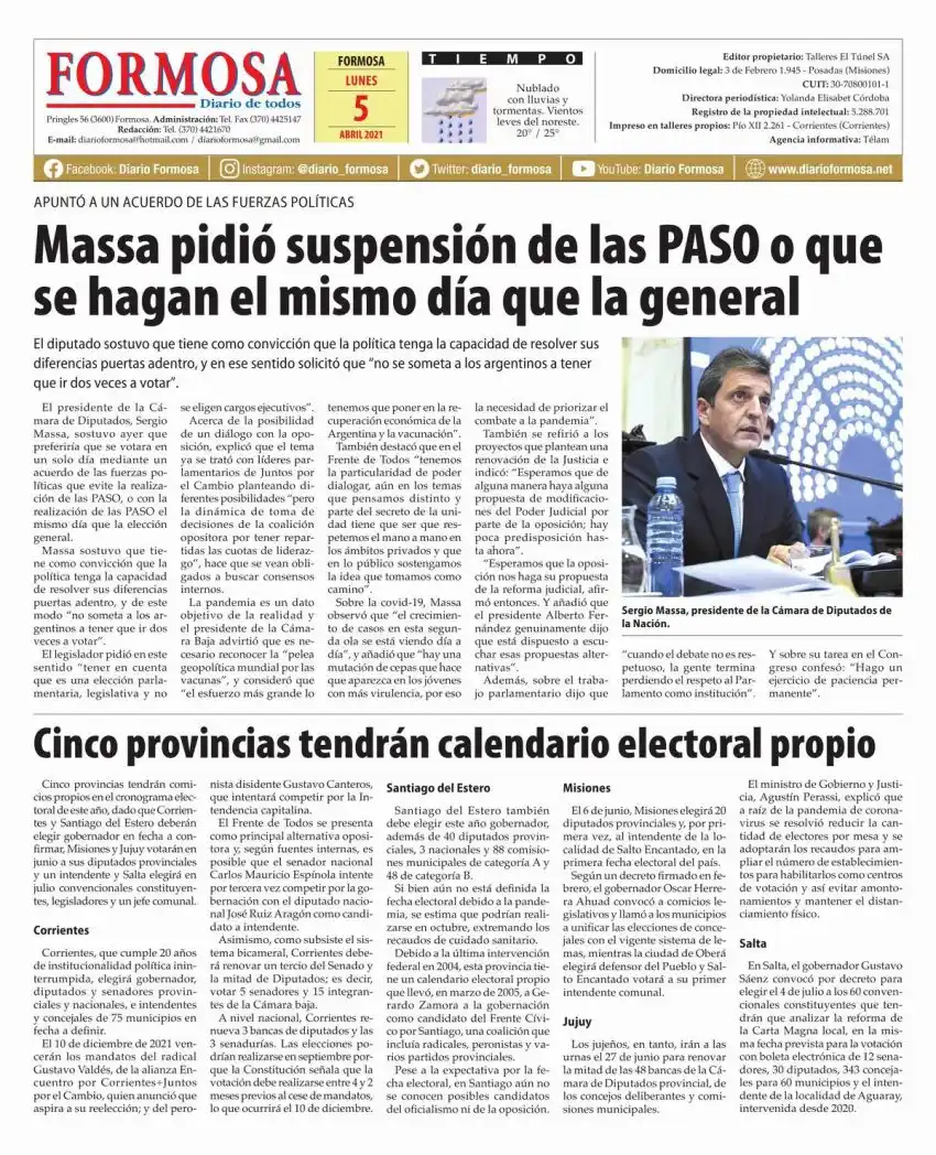 Tapa y Contratapa 5 de abril de 2021