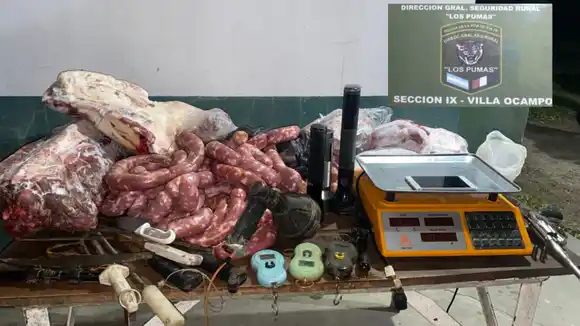 Abigeato: Los Pumas hallaron 70 kilos de carne, armas de fuego y balanzas