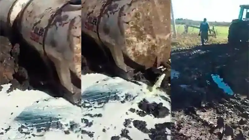 Debió tirar 5 mil litros de leche porque el vehículo en el que llevaba su producción se hundió en el lodo
