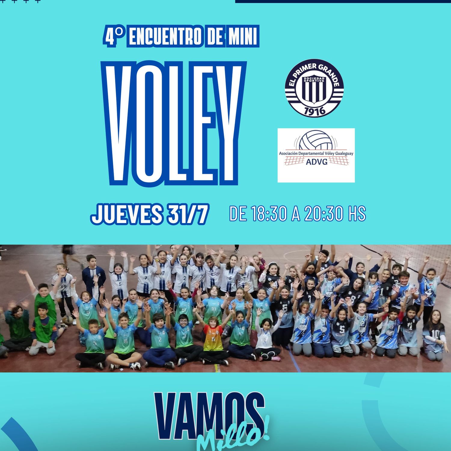Alrededor de 70 pequeños participarán del cuarto encuentro de mini vóley.