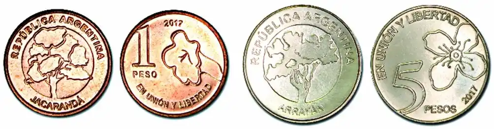 Ponen en circulación las nuevas monedas de 1 y 5 pesos