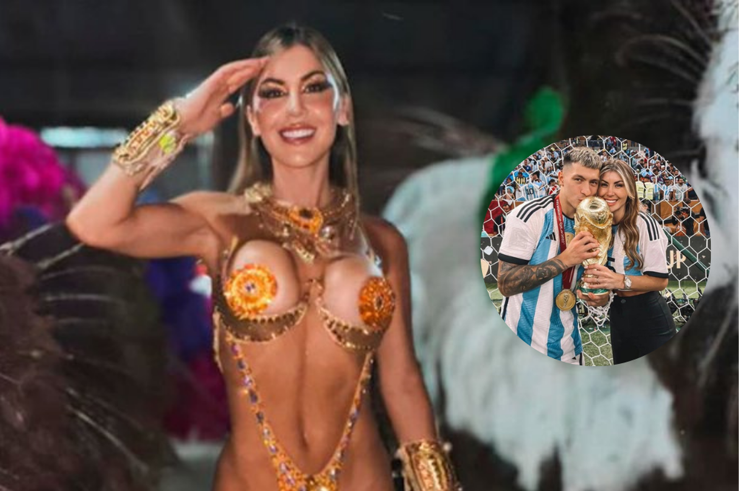 La esposa del defensor argentino participó del histórico carnaval.