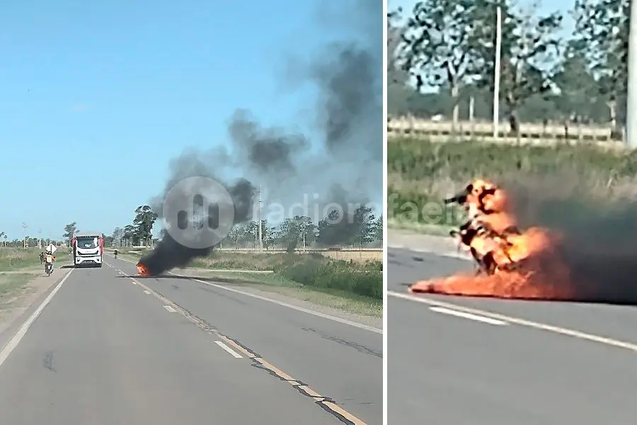 Gran susto mientras viajaba: se le prendió fuego la moto y las pérdidas fueron totales