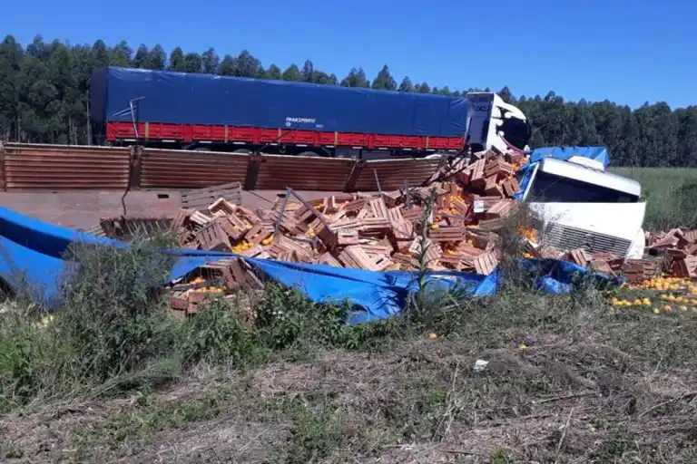 Un camión cargado con cítricos volcó en la autovía 14