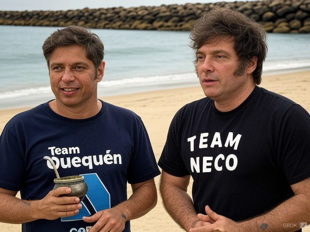 Axel Kicillof y Javier Milei, juntos mediante la IA