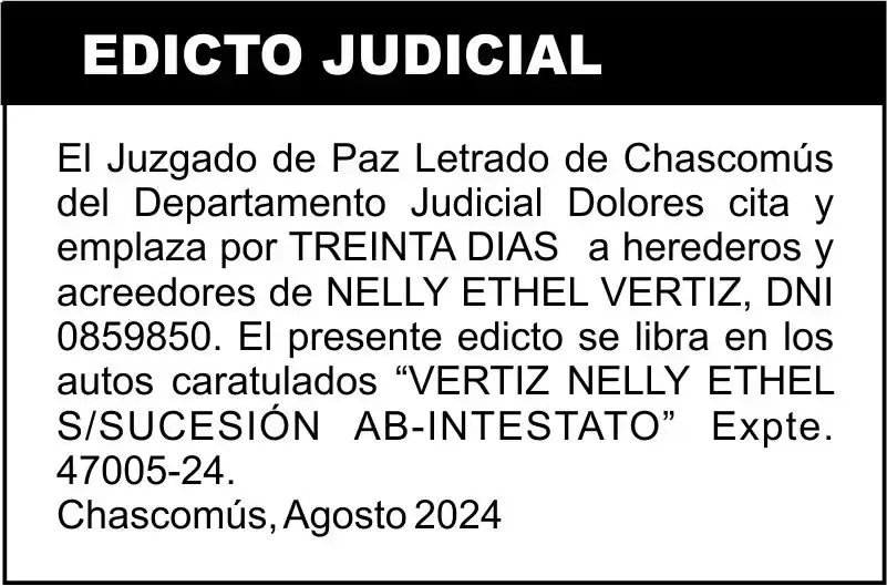 VERTIZ NELLY ETHEL S/SUCESIÓN AB-INTESTATO