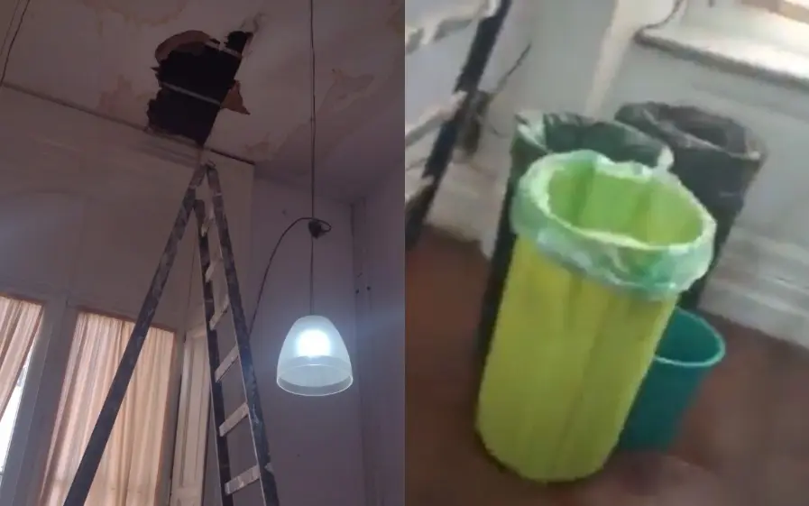 A un concejal de La Plata se le cayó el techo de su oficina y ahora dice que trabaja "entre baldes y palanganas"