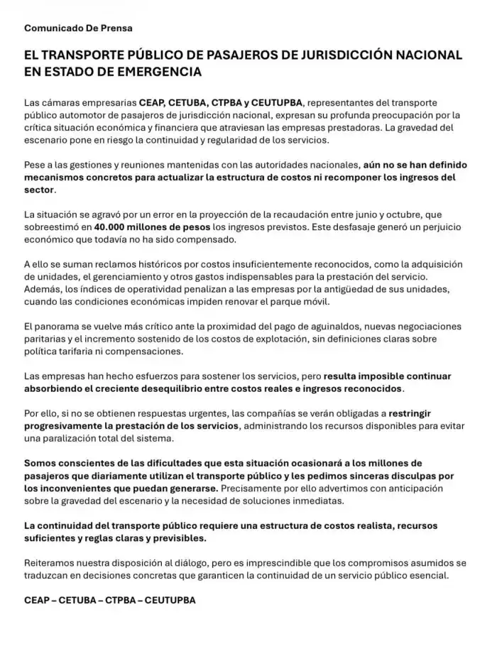 comunicado cámaras transporte