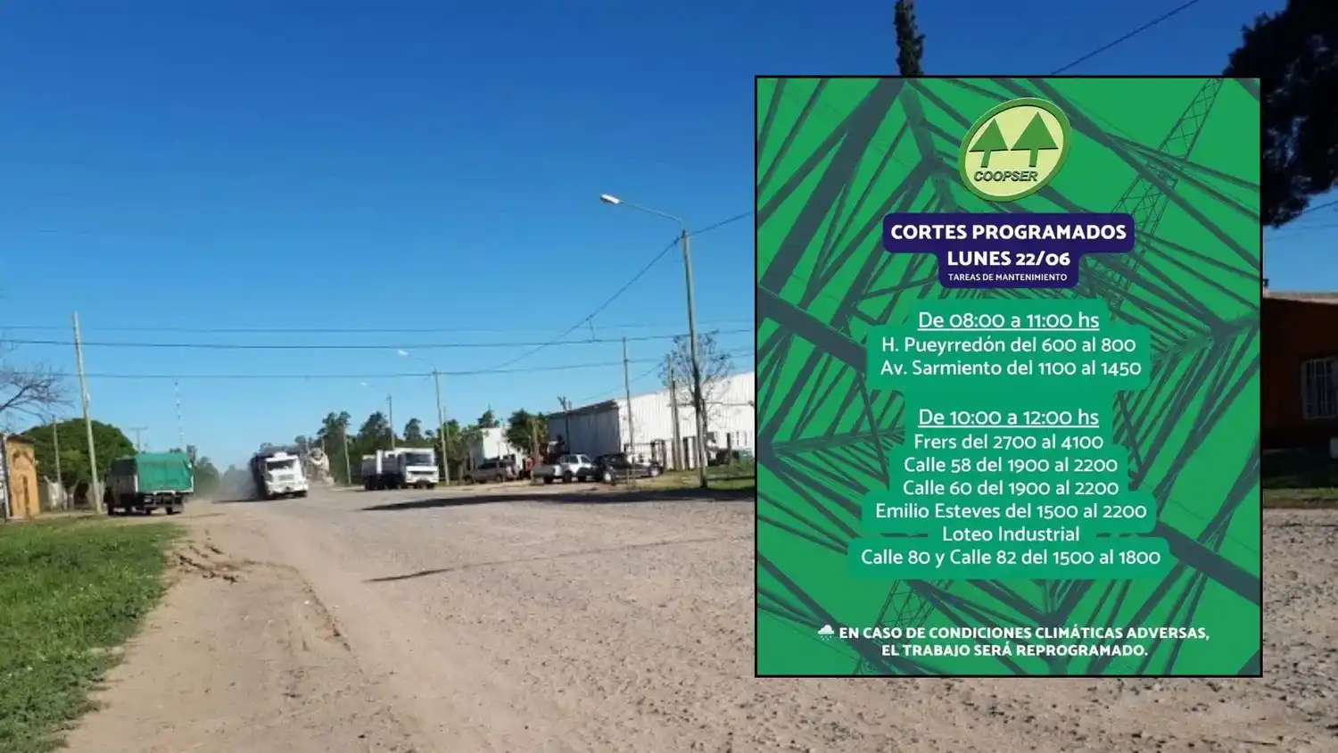 La Cooperativa Eléctrica anunció nuevos cortes por mantenimiento en las redes.
