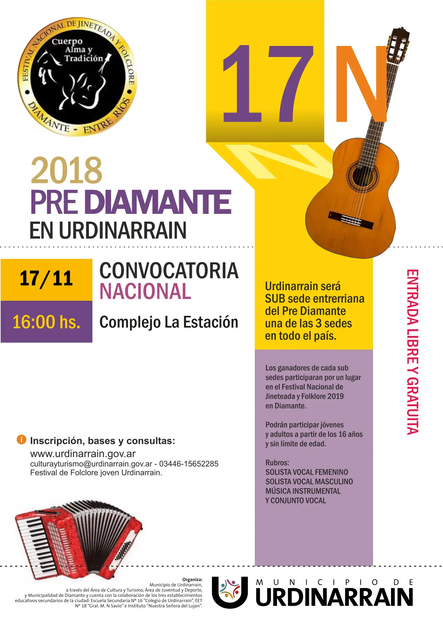 En noviembre llega el Pre Diamante y el Festival de Folclore Joven a Urdinarrain