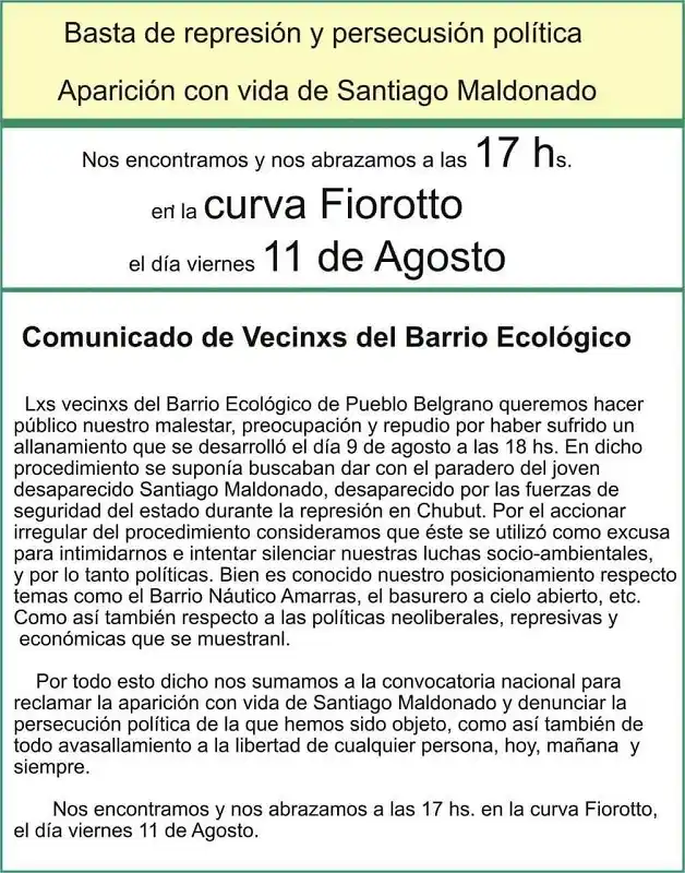 Convocan a una marcha en la curva de Fiorotto de Pueblo Belgrano 