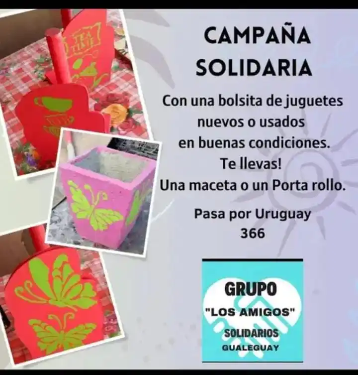 Campaña solidaria en Gualeguay: juguetes a cambio de macetas y porta rollos