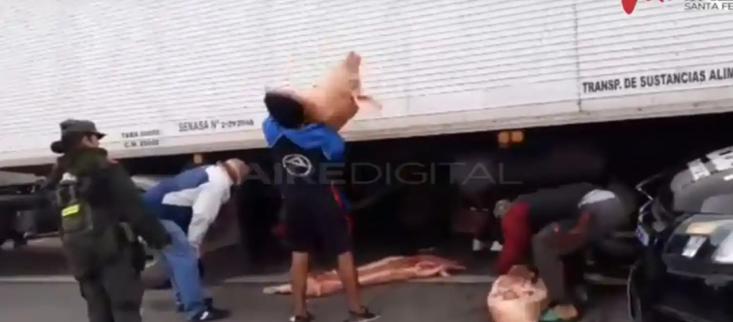 Video: Saquearon un camión entrerriano que trasladaba carne de cerdo