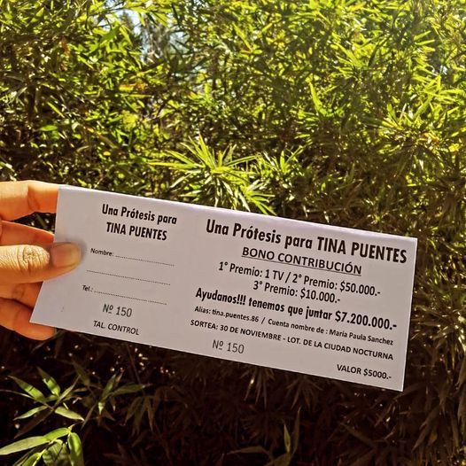 El bono contribución "una prótesis para Tina" ya está a la venta, cuesta 5000 pesos y tendrá premios en noviembre.