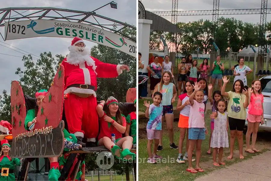 Papá Noel salió a recorrer Gessler en una retroexcavadora: “Es en beneficio de la comunidad y nos llena de alegría”