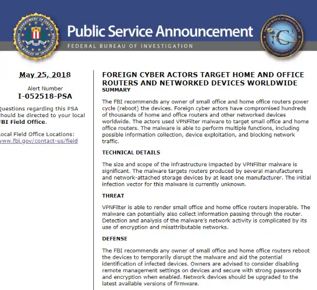 Por un ataque cibernético, el FBI pidió que se apaguen todos los routers del mundo