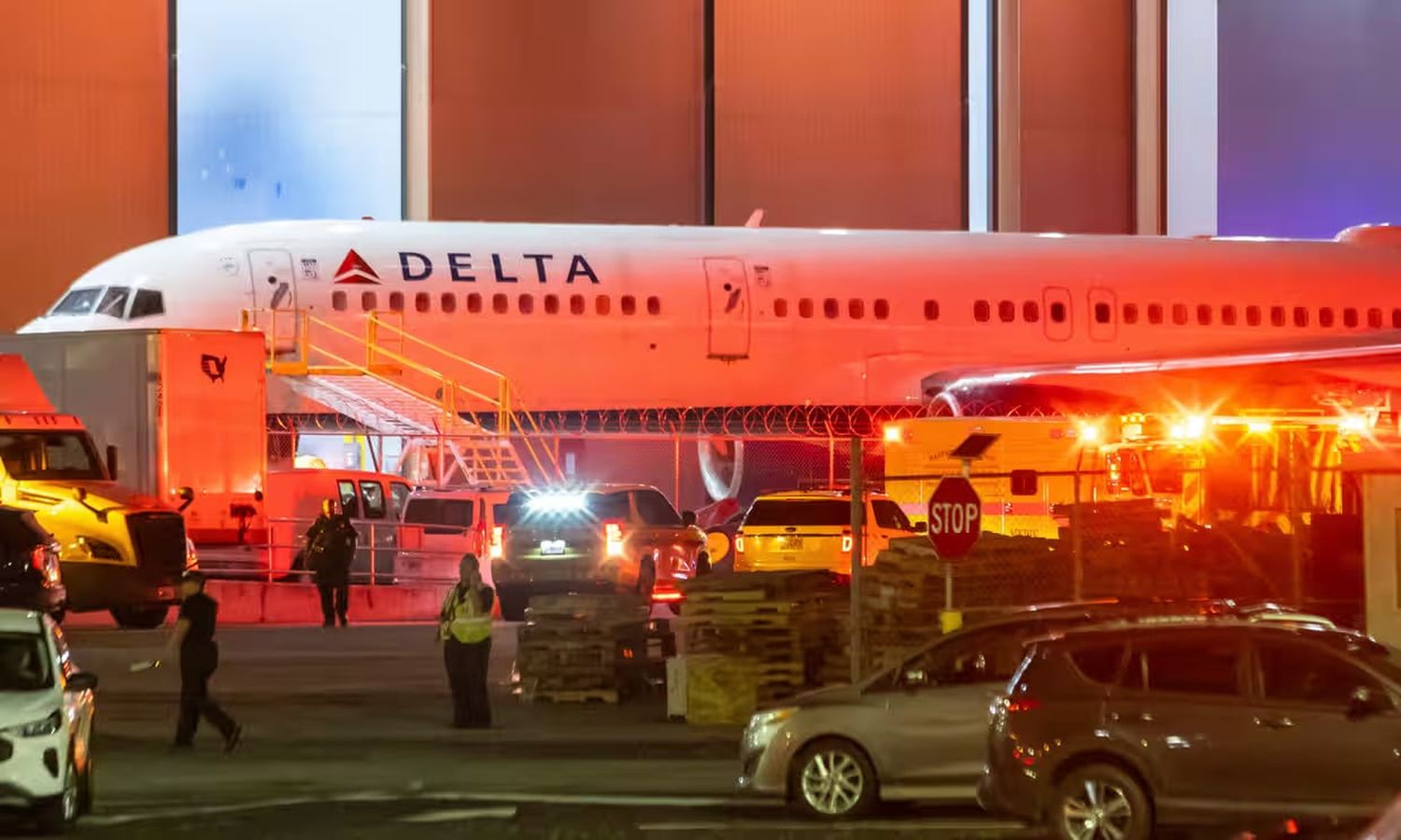 Emergency crews at the Delta maintenance facility