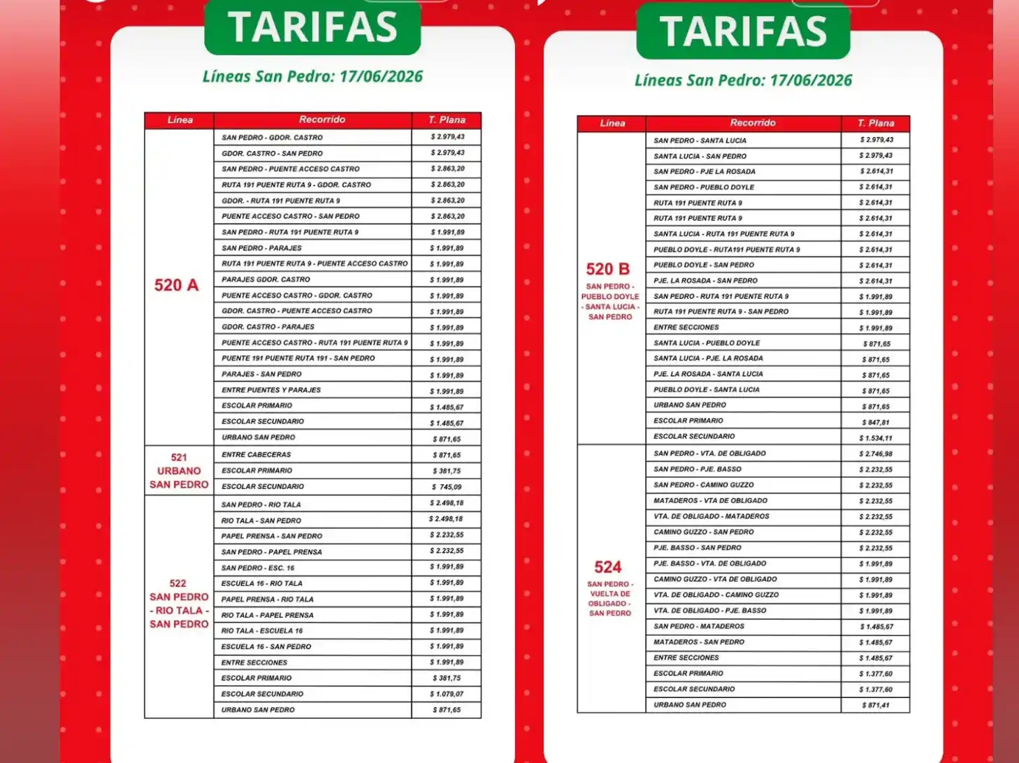 pasajes de evhsa aumentos