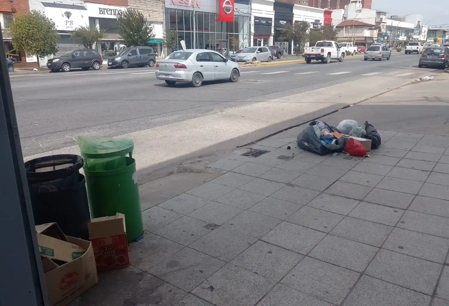 Las bolsas permanecen en las veredas desde hace varios días sin que nadie las recoja.